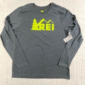 REI Men's Charcoal Long Sleeve Tee with Neon Logo Large